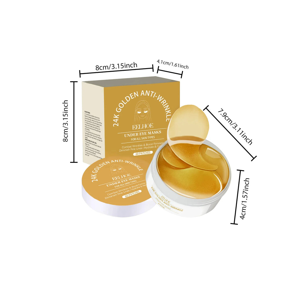24K Golden Under Eye Mask Patches Hydrolyzed Collagen Moisturizing Firming Anti Dark Circles Eyes Care Eyepatch Beauty Mask