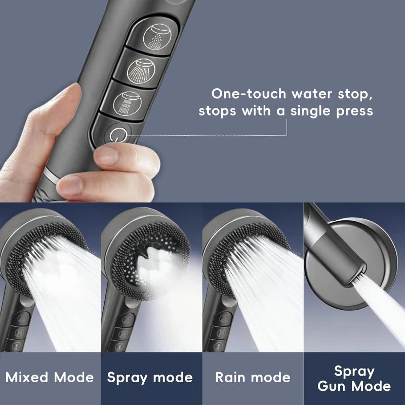Shower Head 4 Modes Water Saving Adjustable High Pressure Shower Handheld Spray Hangable Multifunctional Bathroom Accessories