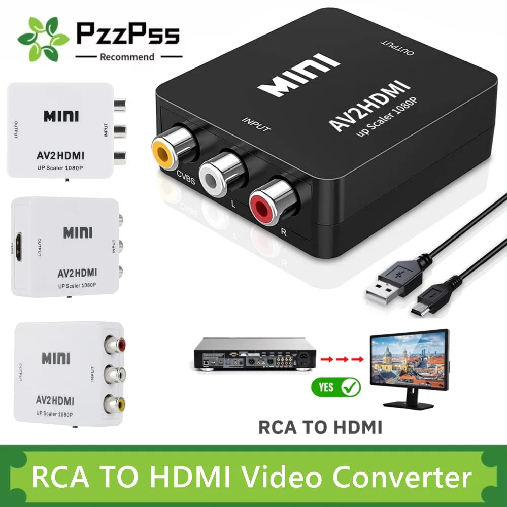 1080P RCA AV To HDMI-compatible Adapter Converter AV2HD Audio Video Cable CVBS AV Adapter with USB Cable