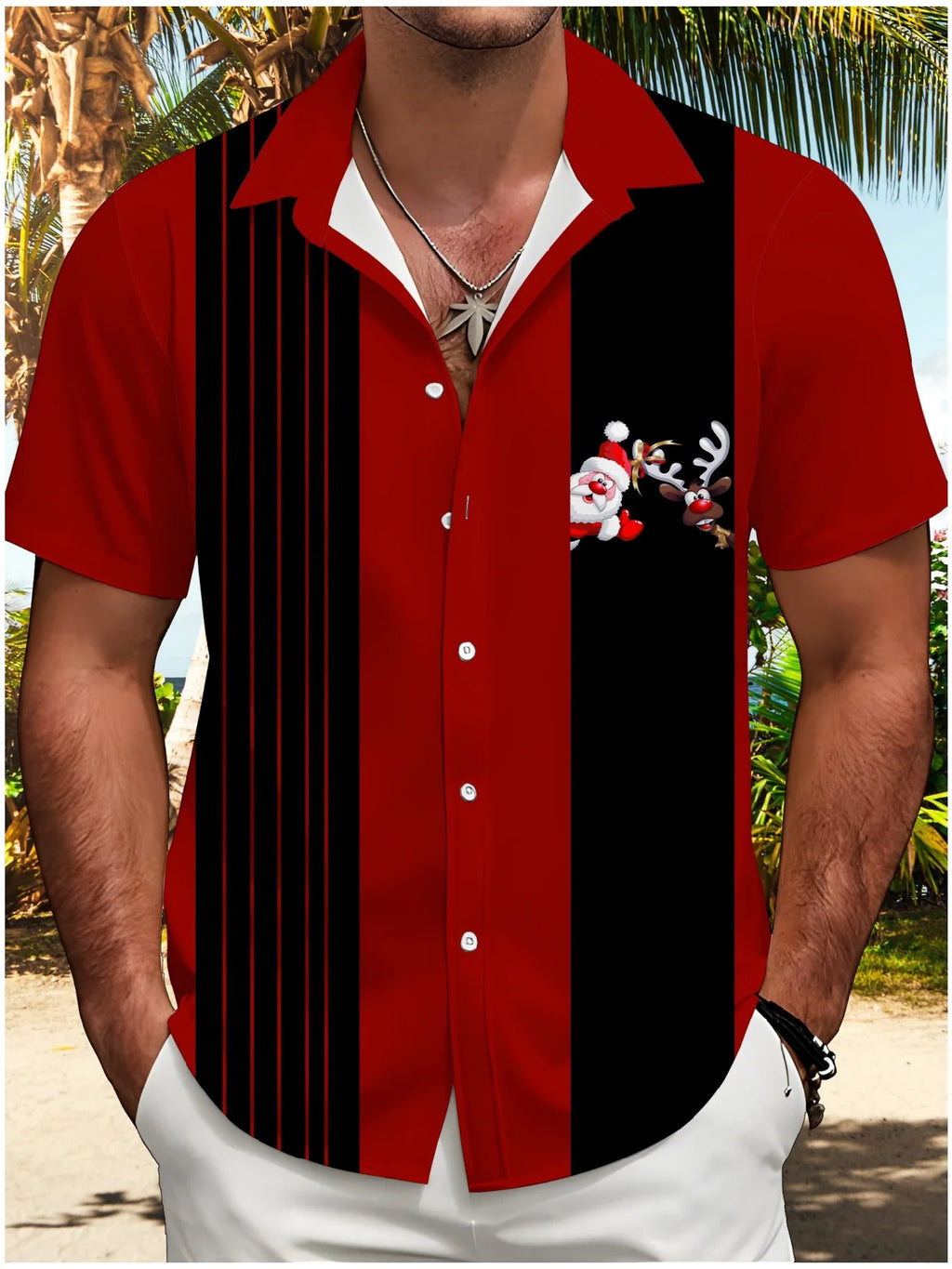 Men's Comic Christmas Graphic Hawaiian Shirt Men Women Fashion Santa Claus Shirt Short Sleeve Blouse Festive Holiday Clothing