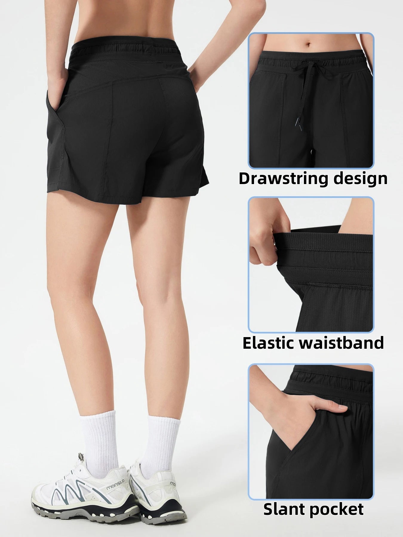 ‌Women's Casual Shorts - Elastic Waistband with Drawstring, Slant Pocket Design, Ideal for Summer & Outdoor‌
