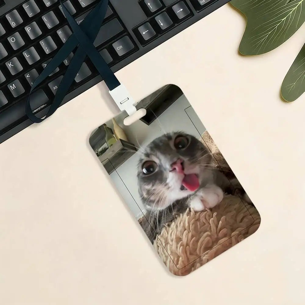 Kitty Cute Cat Meme Funny Card Holder Cardcase Bank Credit Student ID Subway Work Permit Badge Holder Door Card