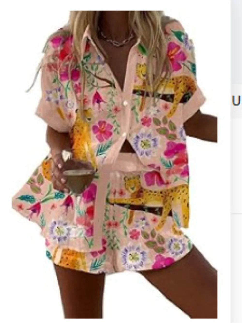 Personalized and Vibrant Beach Style 3D Digital Printed Loose Thin Shirt Casual Summer Women's Top Shorts Two-piece Set