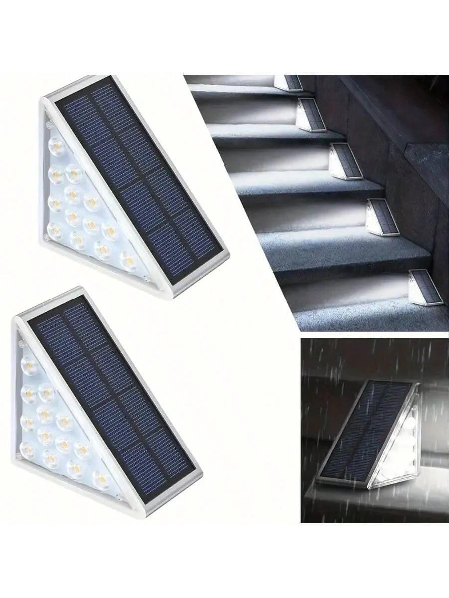 2PC Solar Outdoor Staircase Lights, with Triangular Decoration, Emitting White Light and Warm Light, Suitable for Steps, Fences