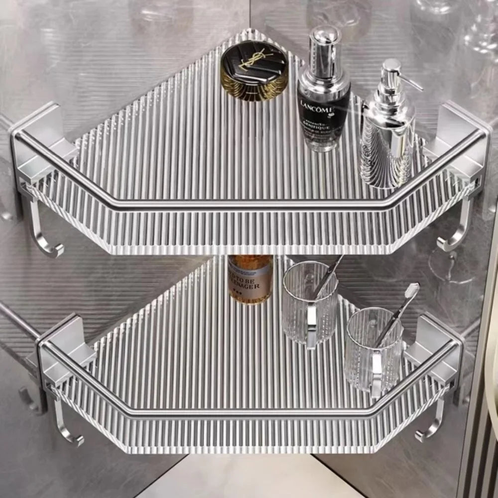 Wall Shelf No Drill Acrylic Triangle Bathroom Shelf Wall Mount Corner Storage Rack Large Capacity Organizer Bathroom Accessories