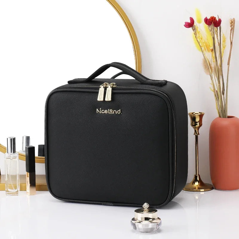 Makeup Train Case with Mirror, Waterproof Portable Cosmetic Organizer with Adjustable Dividers, Ideal Gift