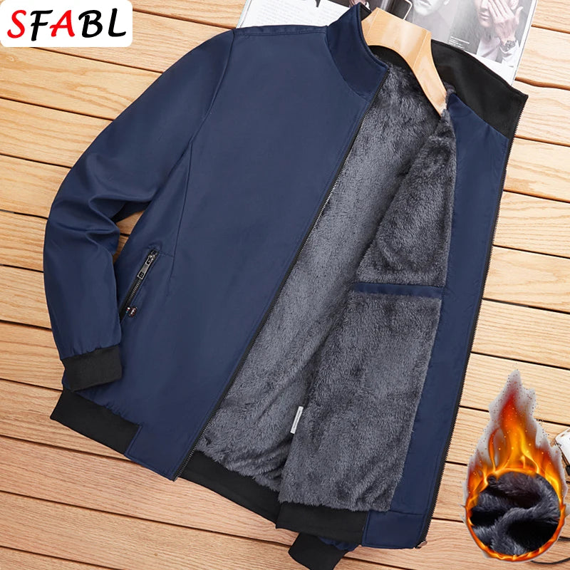 Warm Fleece Autumn Winter Jackets for Men Business Office Dress Coat Casual Men's Winter Jacket Solid Color Luxury Outerwear Man