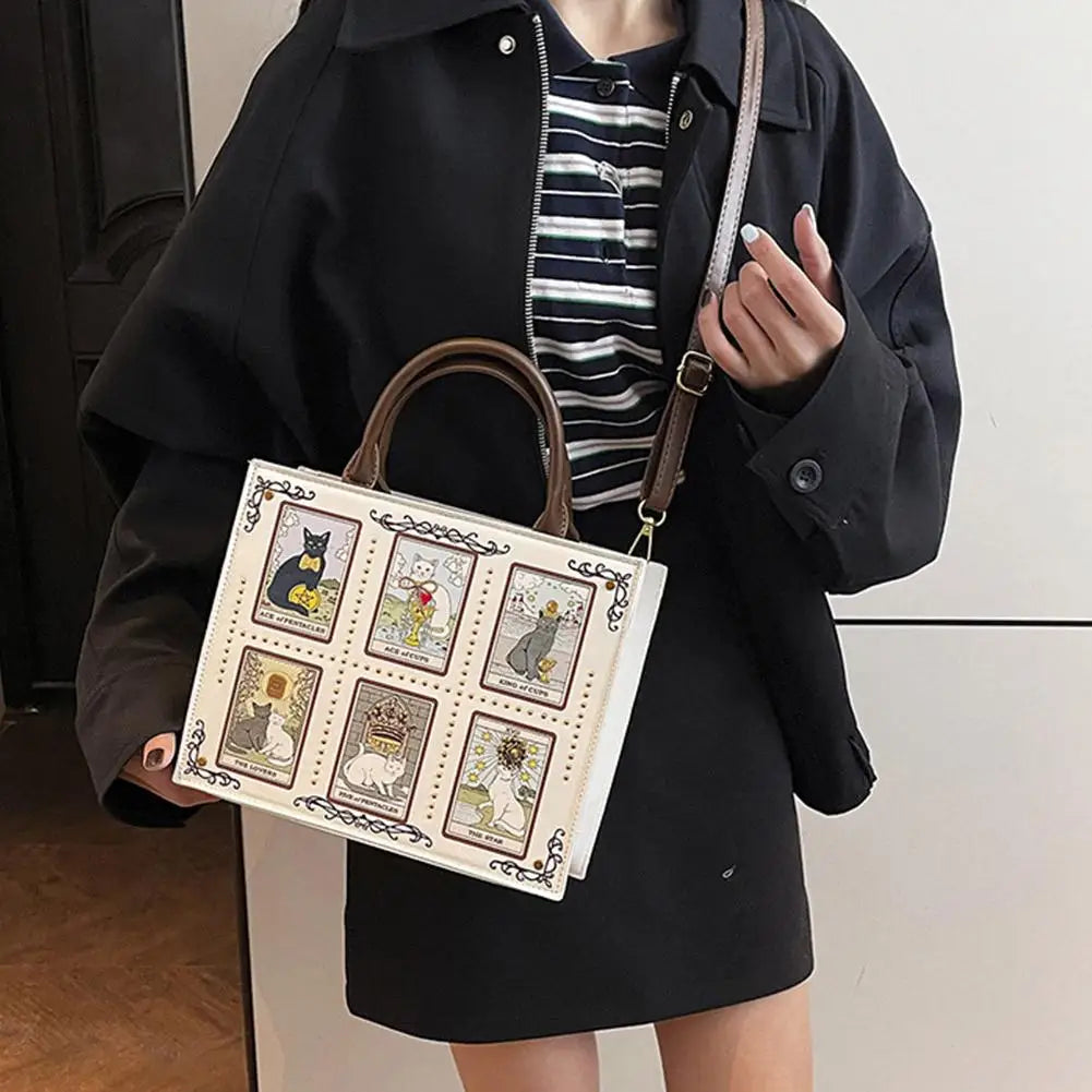 High-end Fashion Summer New Handbag With Delicate Embroidery Cat Printing Multi-layer Storage Woman Tote Bag For Dating & Daily