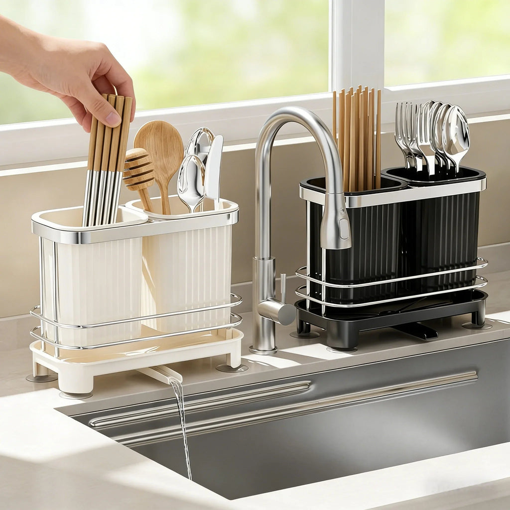 Kitchen Countertop Storage Organizer Self Draining Cutlery Drainer Utensil Holder Spoon Chopstick Cage For Household Use