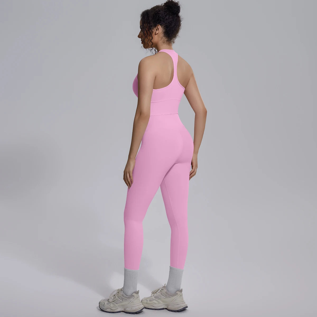 Rooftrellen New Women's Two-piece Set Fitness Sports Solid Color Yoga Set Summer Quick Drying Legging Pants Gather I-shaped Vest