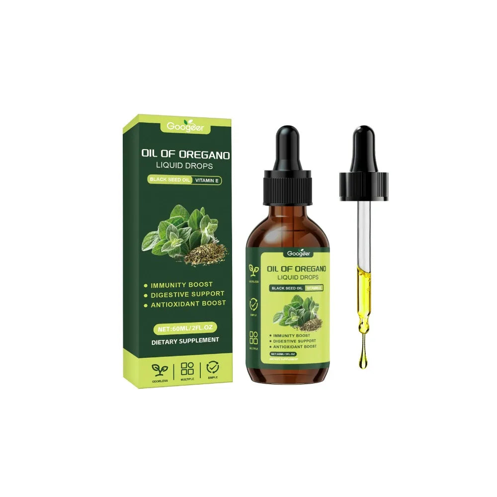 Oregano Oil Liquid Drops with Black Seed Oil VitaminE Natural Herbal Supplement for Immunity Digestive &Antioxidant Support 60ml