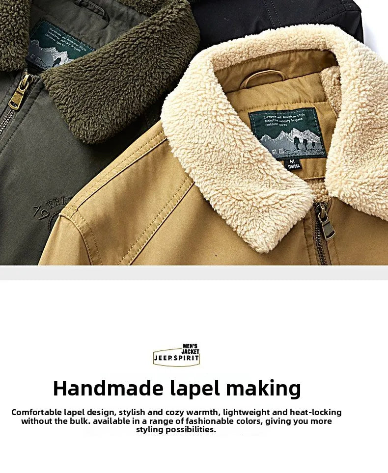Autumn Winter Men's Cotton Thick Warm Fleece Jackets Stand Collar Fleece Lined Outdoor Workwear Warm Casual Style New Arrival