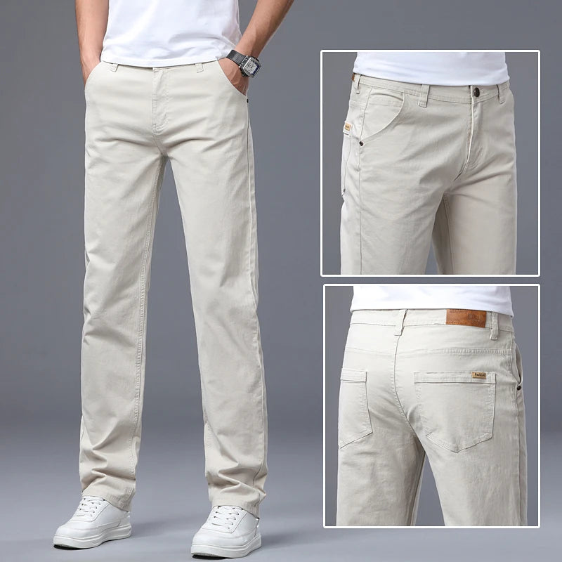 Classic Straight Men's Jeans Spring New Fashion Business Work Casual Trousers Comfort Elastic Solid Color Denim Pants
