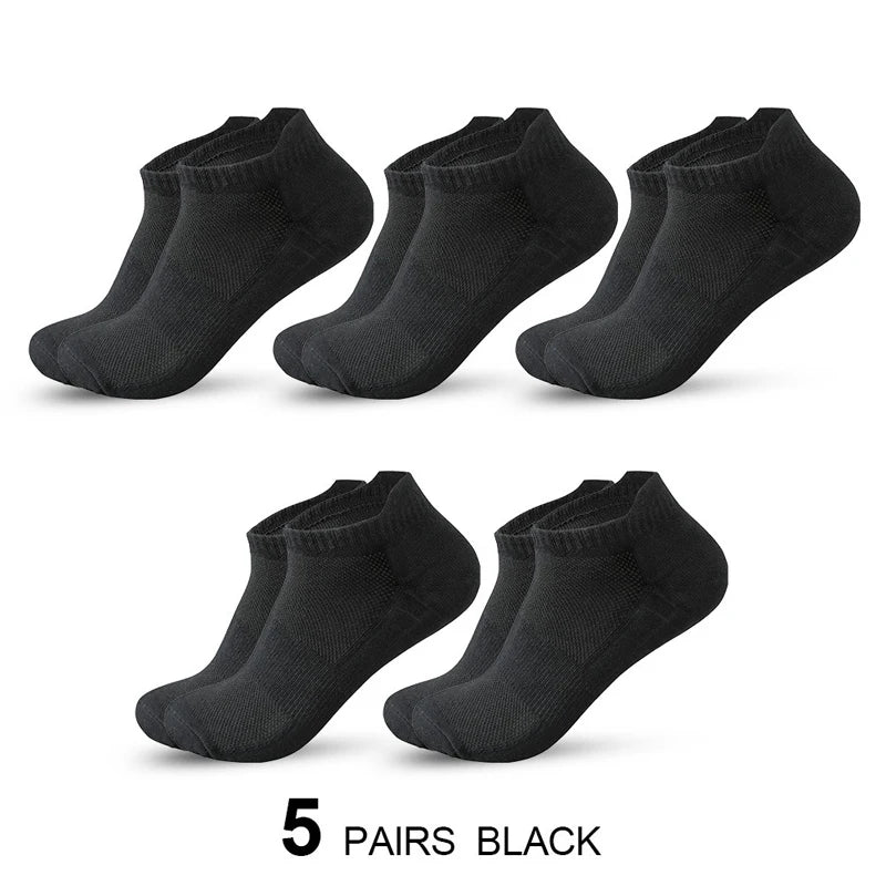5 Pairs Short Socks Men Sports Running Socks Man Athletic Fitness Comfortable Mesh Casual Breathable Ankle Socks Black EU 38-45