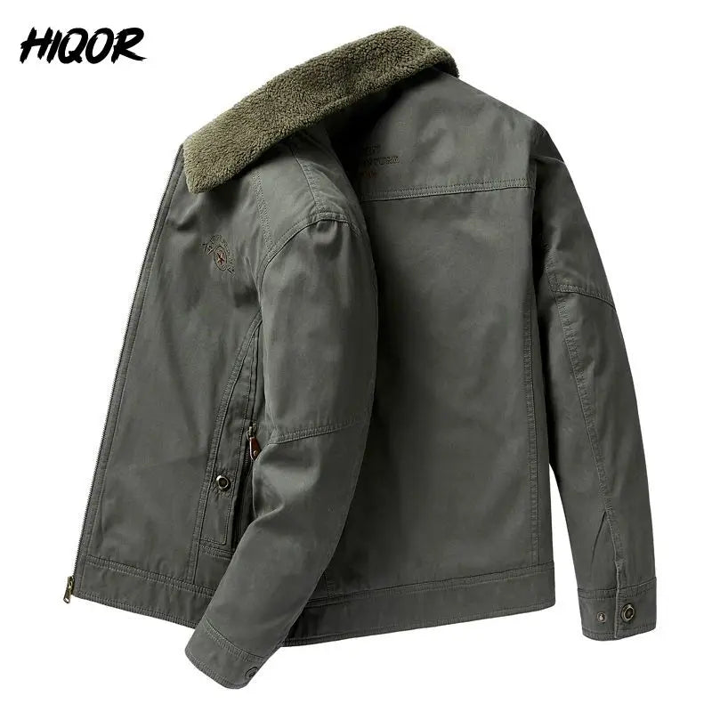 Autumn Winter Men's Cotton Thick Warm Fleece Jackets Stand Collar Fleece Lined Outdoor Workwear Warm Casual Style New Arrival
