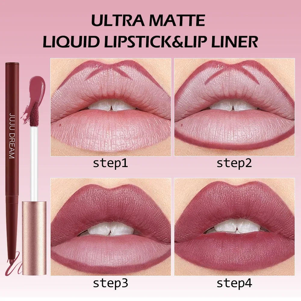 2-Piece Matte Lip Gloss & Lip Liner Set, Long-Lasting Cup-Shaped Formula Glides On Smoothly, Perfect For Everyday Makeup Looks.