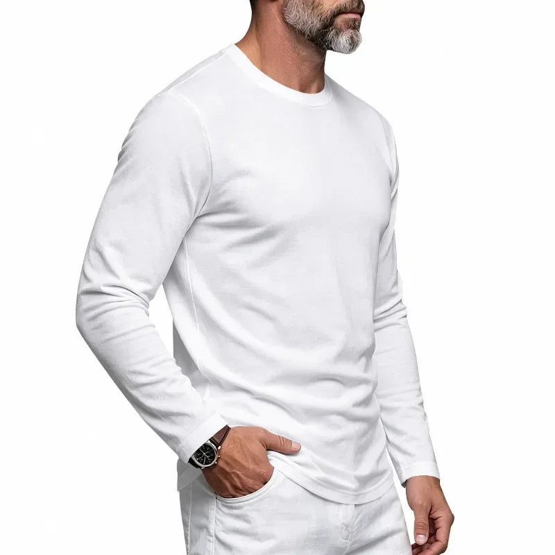 Autumn and Winter Men's Thin Casual Crew Neck Pullover Loose Versatile Breathable Commuter Long Sleeve Bottom T-Shirt