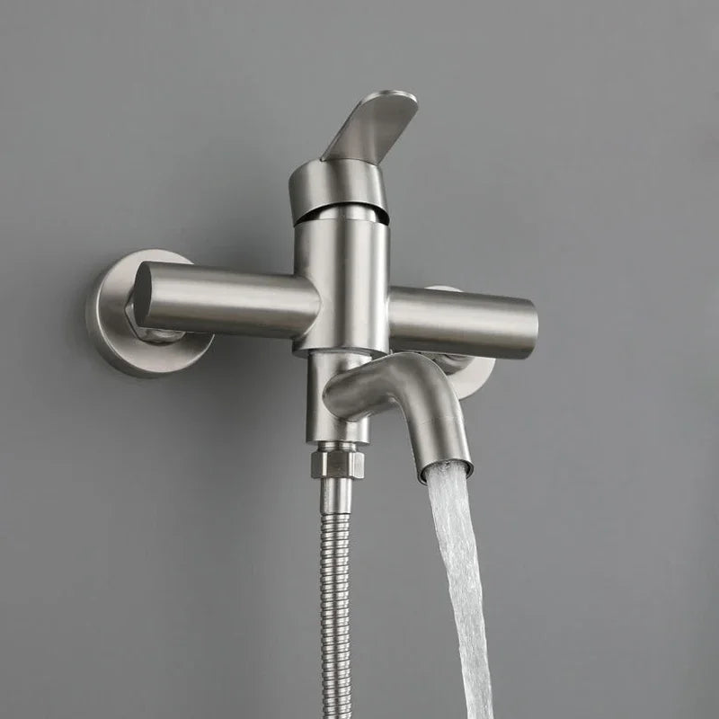 Stainless Steel Bathtub Shower Mixer Tap Wall Mounted Faucet with Ceramic Valve Core Triple Hot Cold Bathroom Fixture