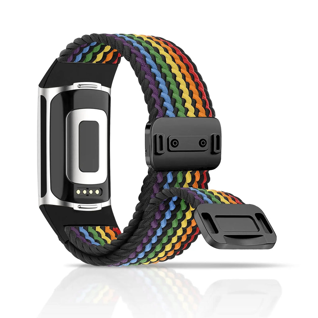Rainbow Color Braided Band With Magnetic Quick Release Buckle Compatible For Fitbit Charge 5 Charge 6 Bands for Women