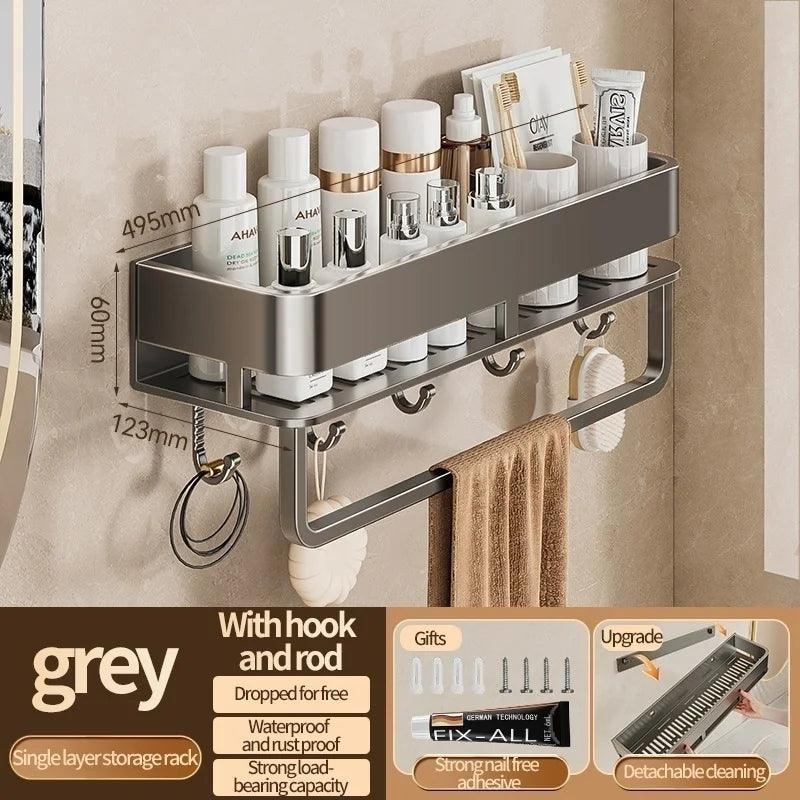 Wall-Mounted Bathroom Storage Shelf with No Drilling Required for Bathroom Sink Vanity and Toilet Wall Storage Racks