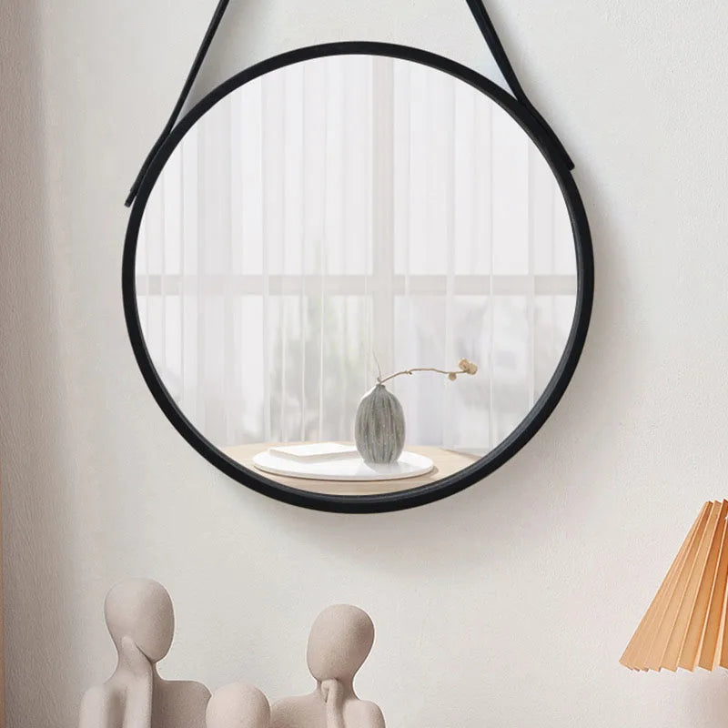Perforation-free Vanity Mirror Wall-mounted Round Thickened Wooden Border Dressing Mirror Bathroom Mirror Makeup Mirror 전신거울