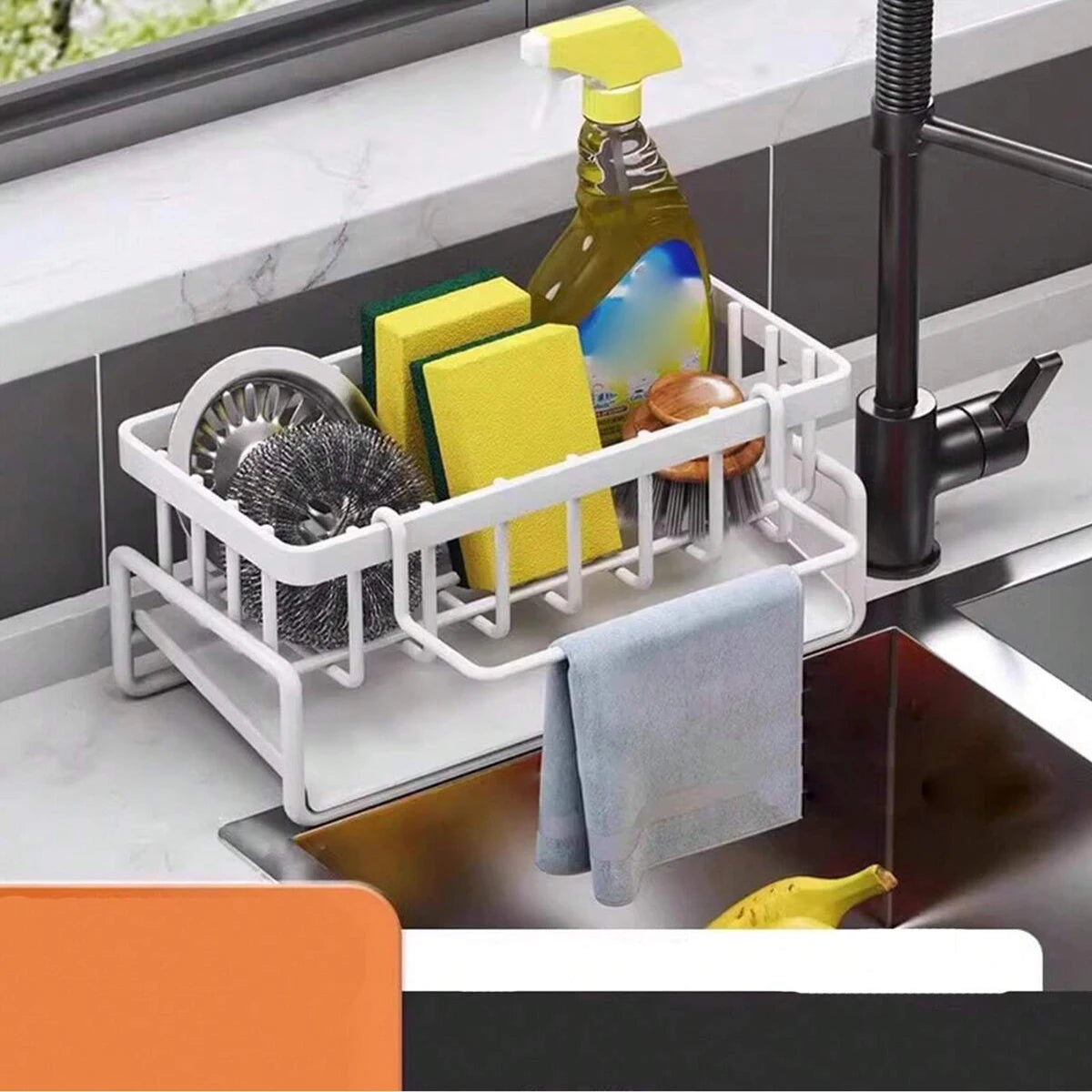 Kitchen Sink Organizer Sponge Rag Water Filter Rack Kitchen Hand Soap Drainer Hanging Basket Kitchen Rag Storage Rack