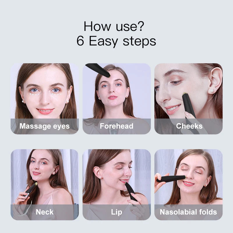 Eye Beauty Device 3 in 1 Eye Massager Wand with Red LED Light Vibration Massage Portable Beauty Machine Electric Eye Care Tool