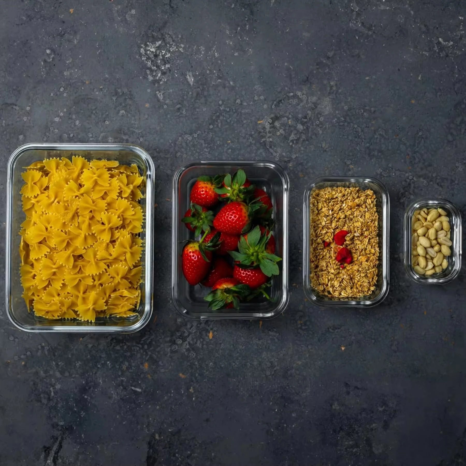 4 Pieces Rectangular Borosilicate, Microwave-Safe Rectangular Container, Microwave Safe Borosilicate Glass Containers,Available in 200ml, 370ml, 640ml, and 1000ml