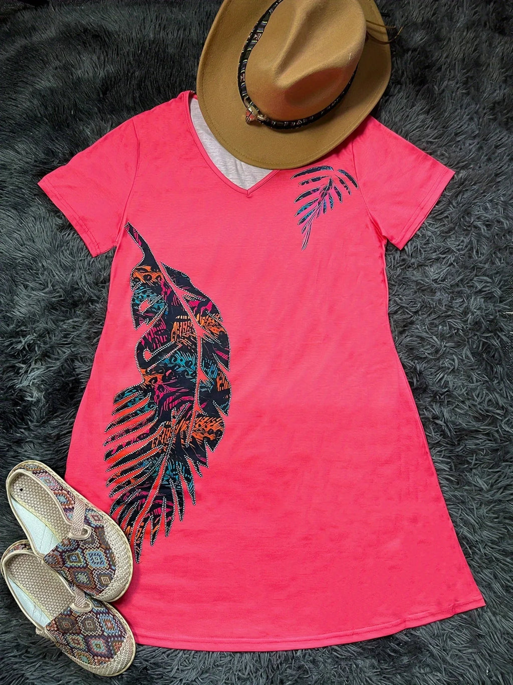 Women's Western ethnic retro print dress V-neck short-sleeved dress for women