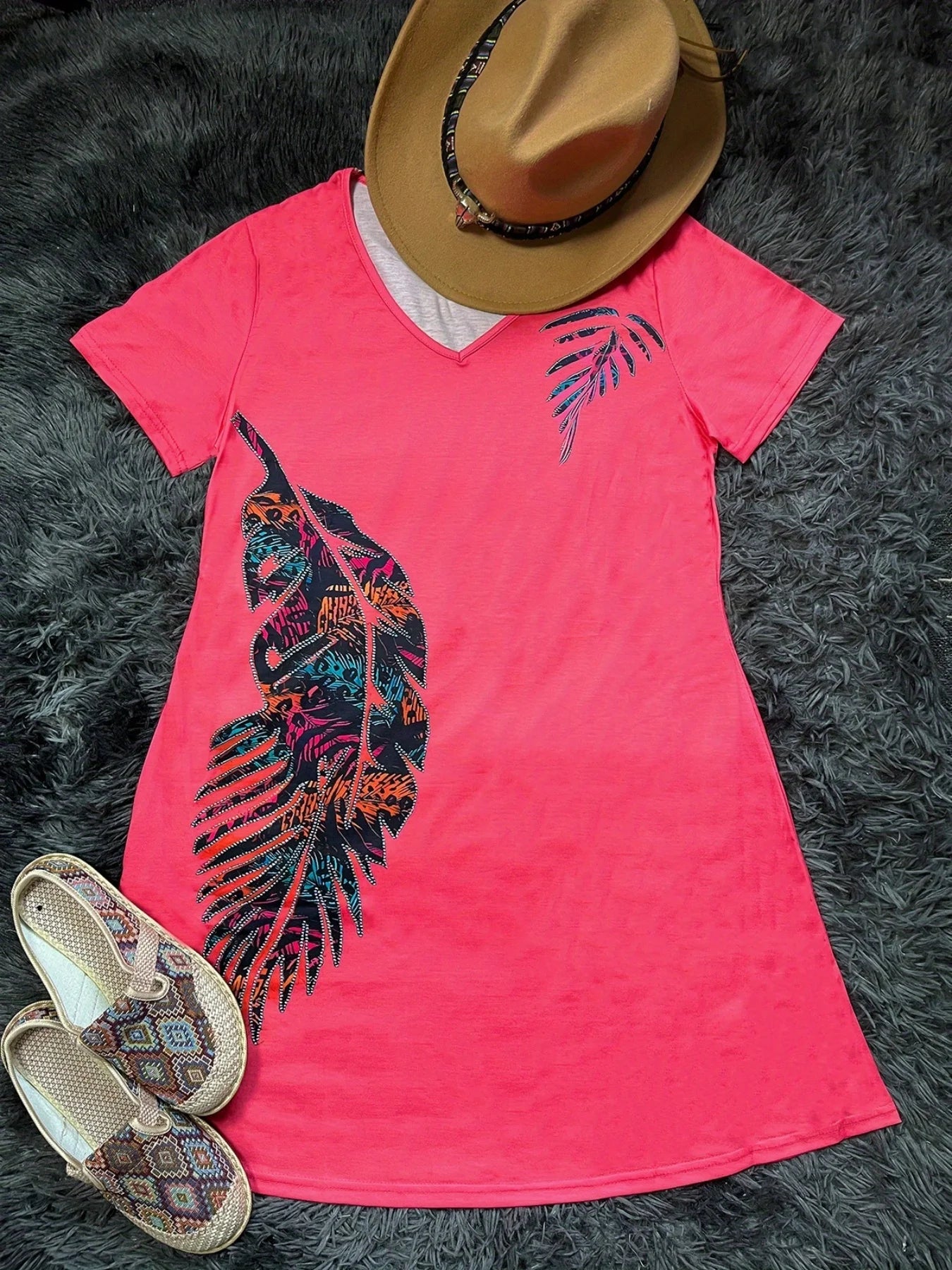 Women's Western ethnic retro print dress V-neck short-sleeved dress for women