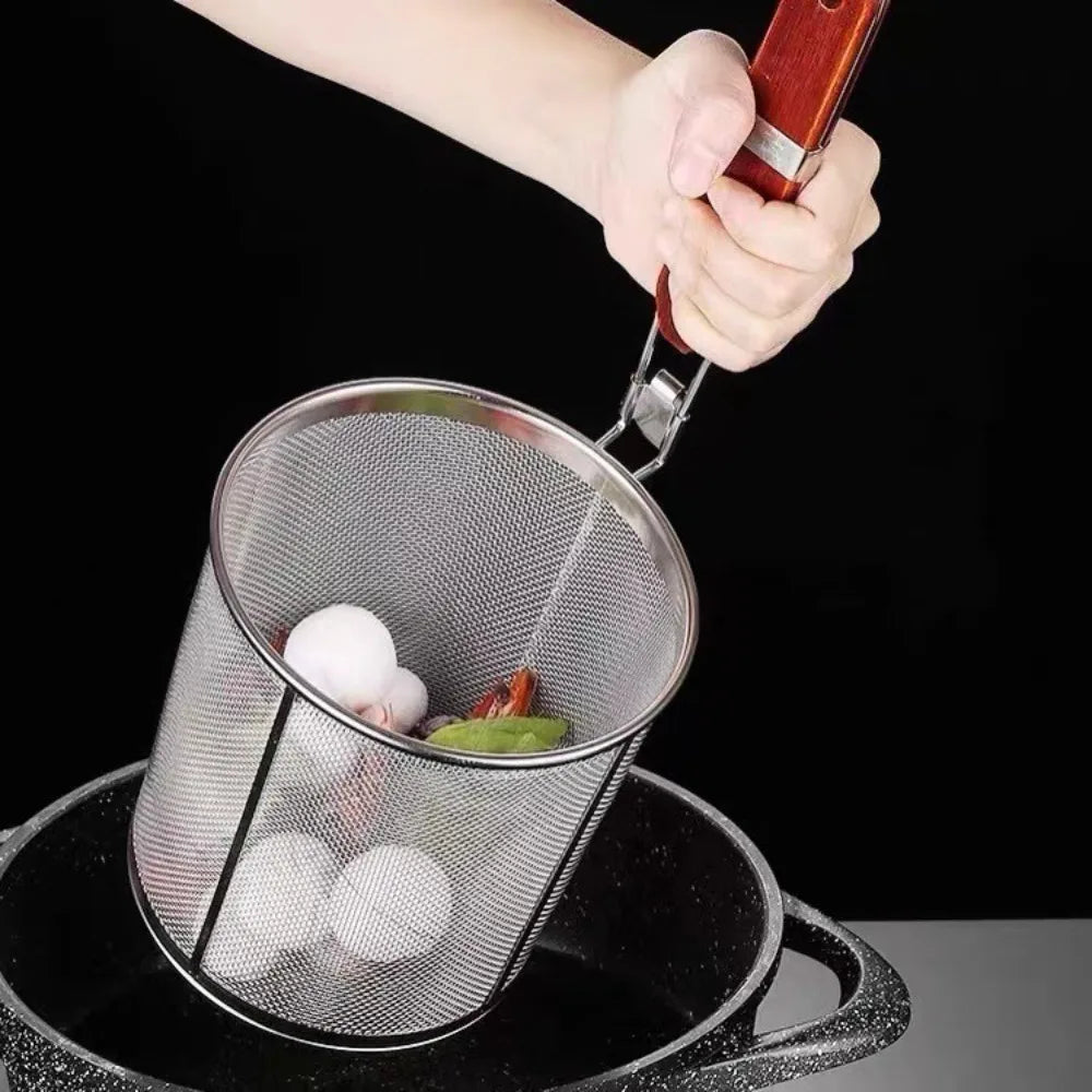 Durable Thickened Stainless Steel Funnel Kitchen Gadgets Wooden Handle Pasta Basket Strainer Multifunctional Noodle Funnel