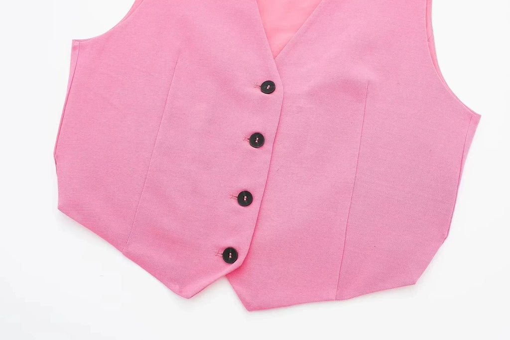 HH Women Solid Casual 2 Piece Set V Neck Single Breasted Vest Top High Waist Slim Shorts Female Casual Office Lady Daily Wear