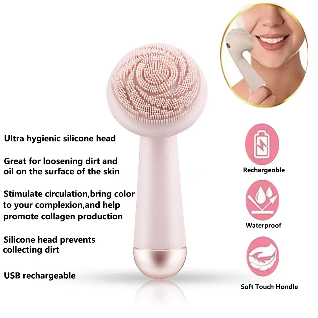 Electric Facial Brush Silicone Vibration Cleaner Waterproof Skin Care Machine Rechargeable Beauty Tool