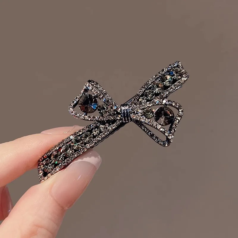 Korean Style Exquisite Rhinestone Hollow Bow Hair Clip Duckbill Clip High-end Side Clip Women Alloy Bangs Clip Hair Accessories