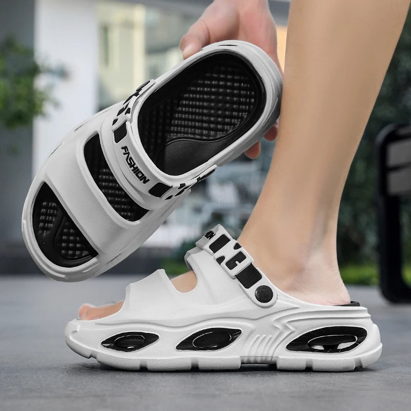 Summer New Style Men's Simple Hollow-Out Dual-Wear Beach Flip-Flops, Sizes 38-45, Thick-Soled Drainage Eva Sandals