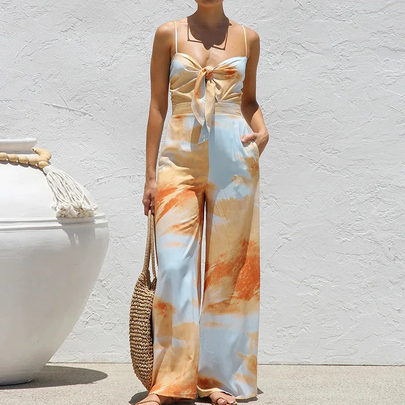 Wide Leg Pants Lace-Up Fashion Playsuits, Women Summer Holiday Sleeveless Chic Jumpsuits, 2025 Backless Simple Ladies Bodysuits