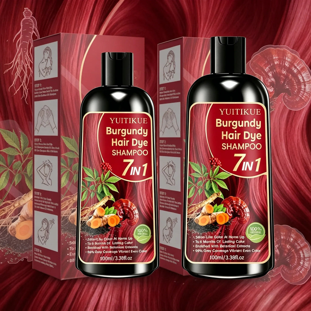 Burgundy Hair Dye Shampoo 7 In 1 Natural Plant Extract Cover Gray Hair Long Lasting Vibrant At Home Hair Color Care Shampoo