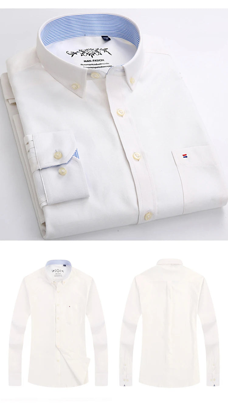 New Cotton Mens Striped Plaid Print Oxford Spinning Casual Long Sleeve Shirt Comfortable Collar Button Slim Male Business Shirts