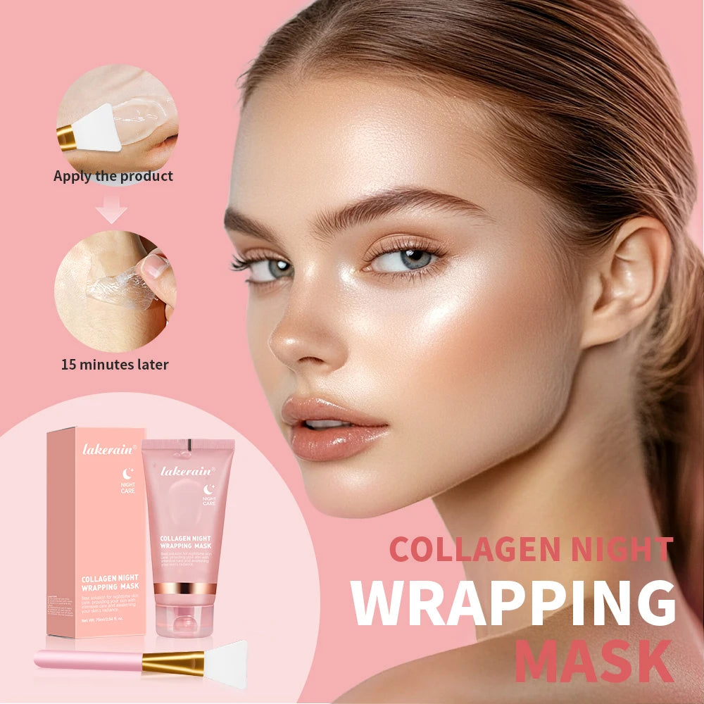Collagen Overnight Wrapping Peel Off Facial Mask, Korean Collagen Night Wrapping Mask Deeply Hydrates Night Care Mask Cream 75ml