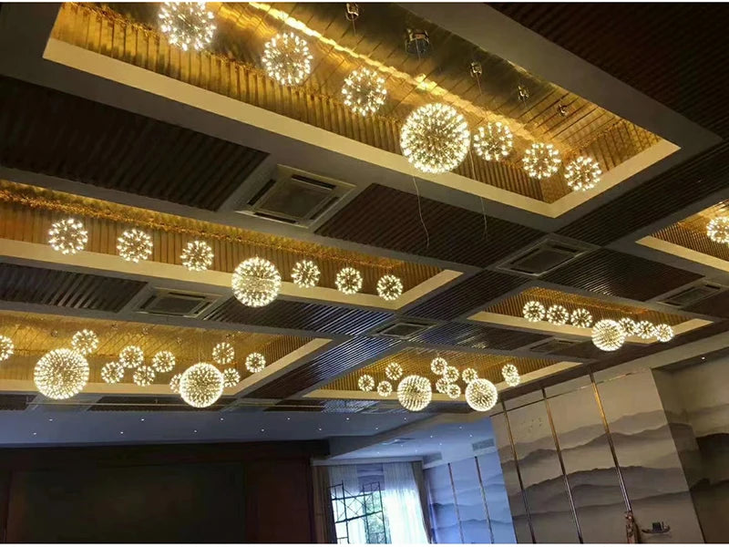 Modern Brief Loft Spark Ball LED Pendant Lighting Fixture Firework Stainless Steel  Remote Control Dimming 110-240V Accessories