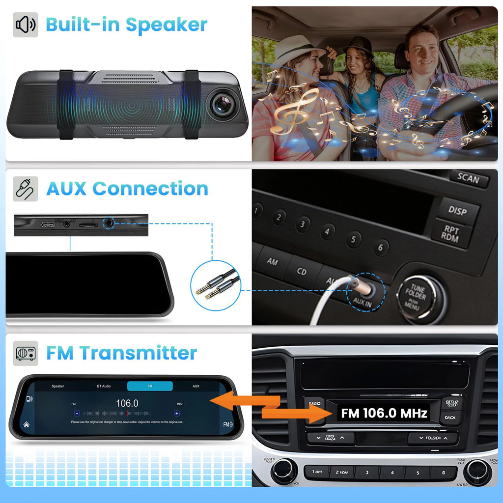 Aprilboy 10'' 4K Mirror Dash Cam Dual Camera with Wireless Carplay Android Auto Parking Assistance Loop Recording Navigation