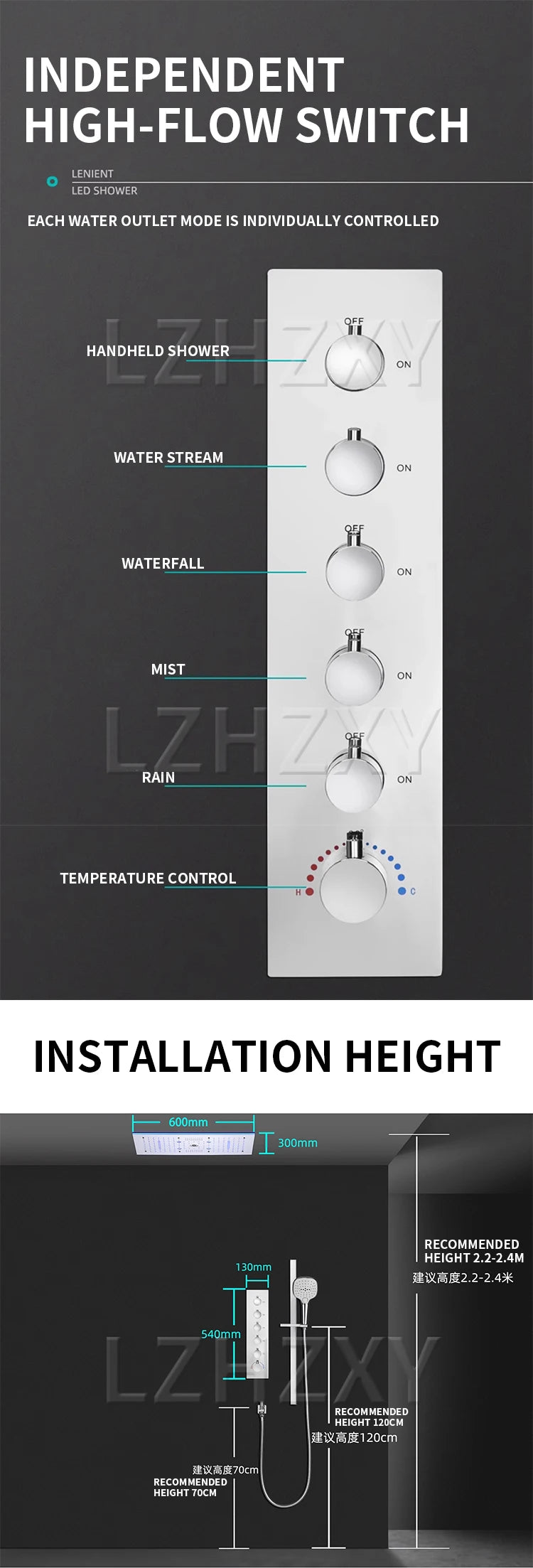 Built in Concealed Shower Wall Mounted Hidden Pre Embedded Overhead Rain Shower Head with Music