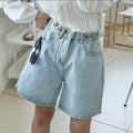 New 2024 Summer Denim Shorts For Women High Waist Sky Blue Color Wide Leg Loose Buttons Streetwear Loose Jean Shorts Women