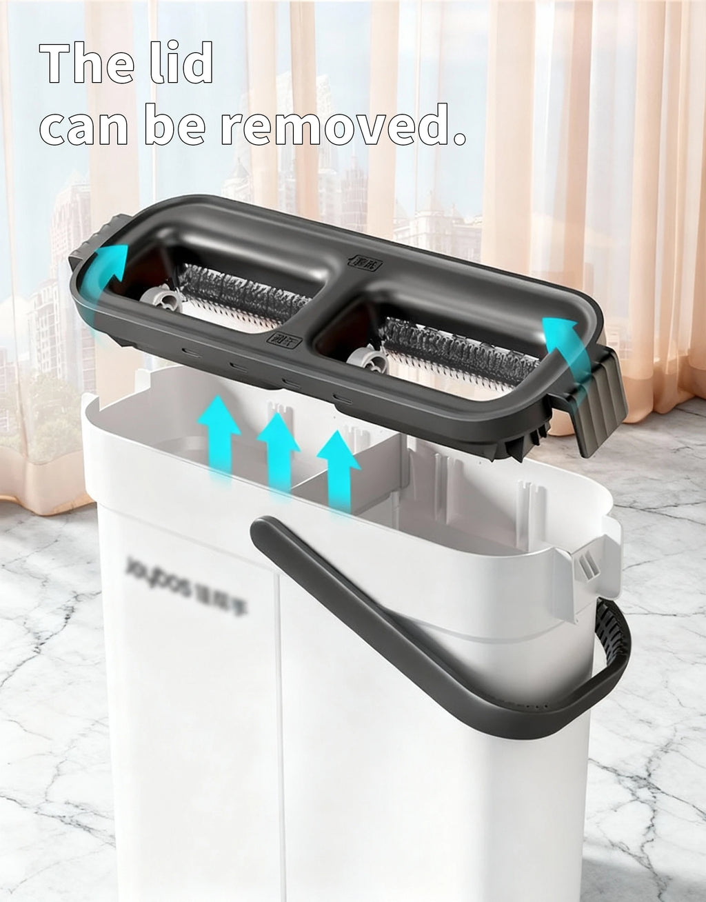 Joybos Space-Saving Slim Mop Bucket Set (Only 5.3" Wide), Self-Wringing Flat Mop with Built-in Hair Scraper & Anti-Tipping Suction Base, Includes 2 Washable Pads