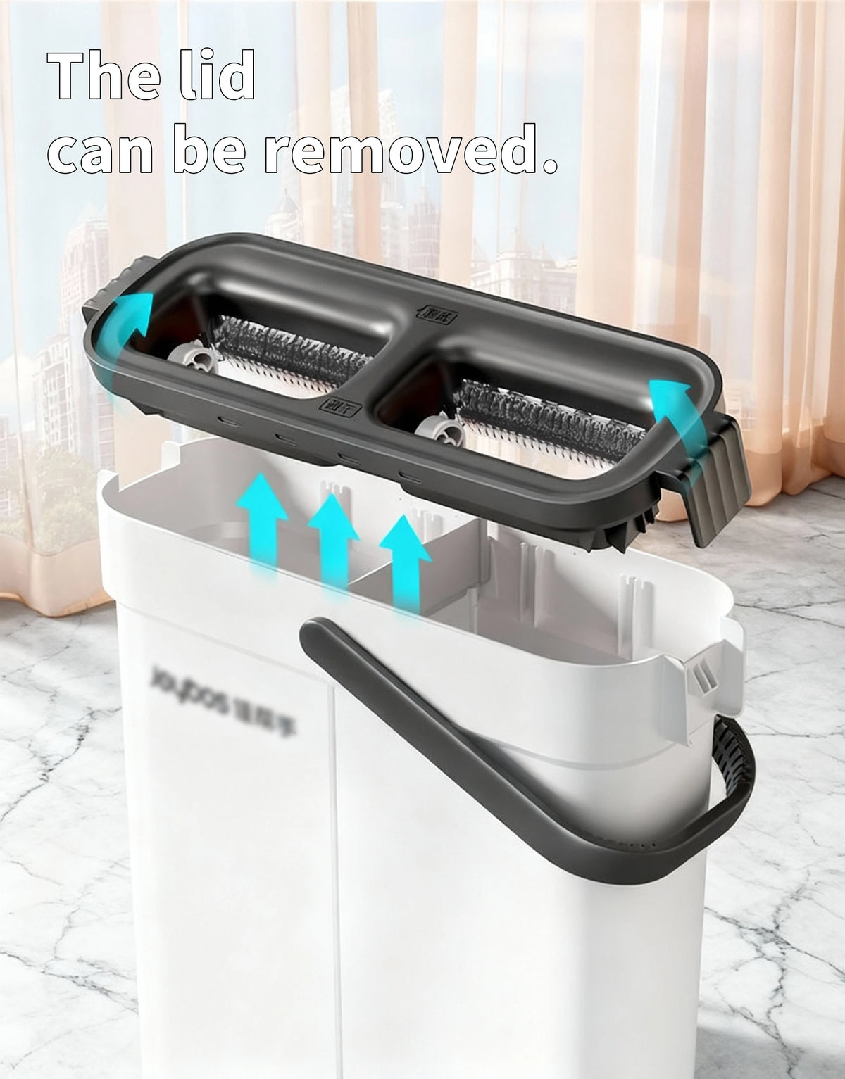 Joybos Space-Saving Slim Mop Bucket Set (Only 5.3" Wide), Self-Wringing Flat Mop with Built-in Hair Scraper & Anti-Tipping Suction Base, Includes 2 Washable Pads