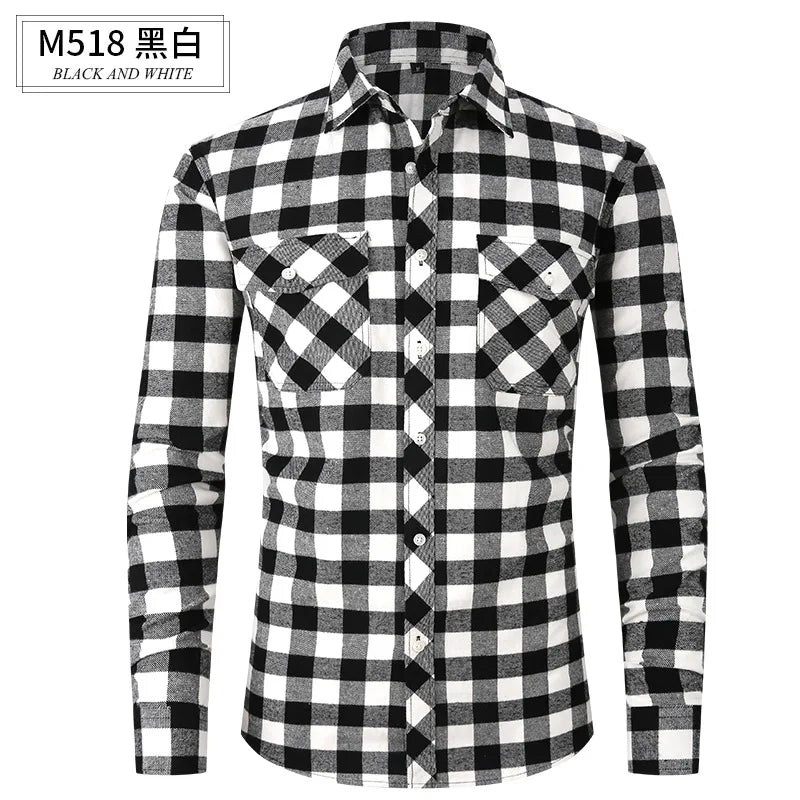 Men's long sleeve shirt ground wool plaid comfortable casual spring summer autumn high quality slim-fit free ironing fast