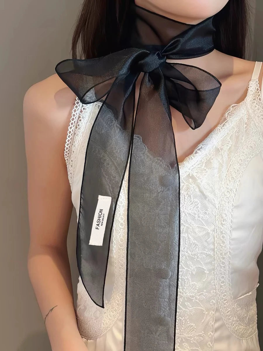 AWAYTR  Long Women Lace Floral Hair Scarf Elegant Embroidery Ribbon Scarves Lady Wrist Headbands Skinny Neckerchief Headwear