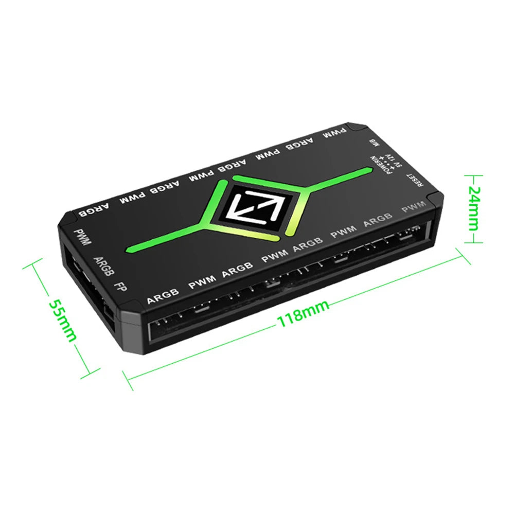 1 To 9 Ports 3 in 1 4 Pin PWM Magnetic Suction Hub with Remote PWM Magnetic Fan Hub Splitter PWM & ARGB Hub Splitter for PC Case