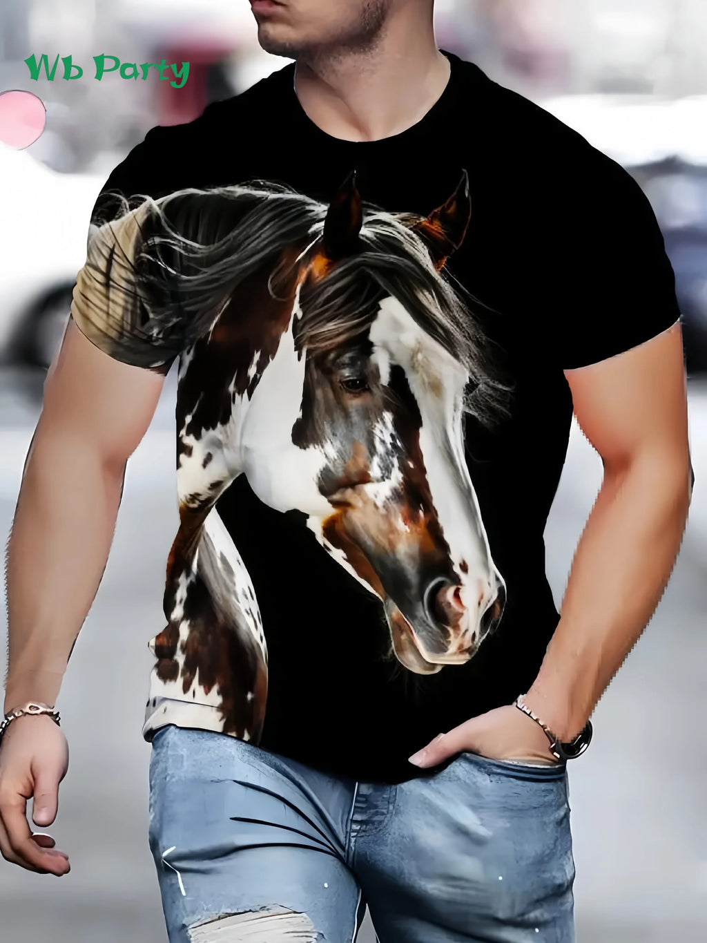 New Horse T-Shirts for Men Summer Outdoor Men Short Sleeve Animal Print Breathable Men's Clothing Fashion Round Neck Men's Tops