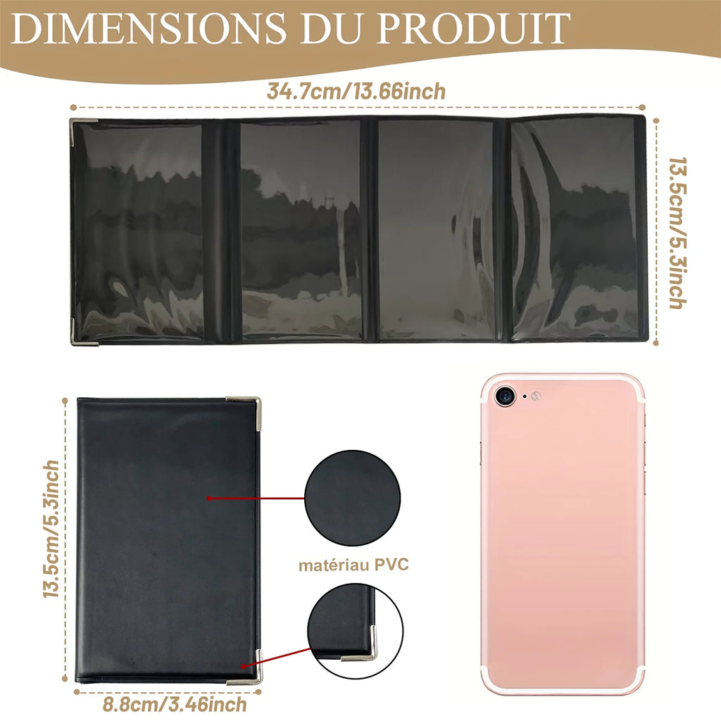 1PC 4-Fold Black Card Holder in Imitation leather Vehicle Document-NF Standard, Holds Insurance, Vehicle Registration & Papers
